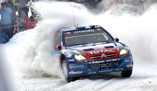 060205 Tvåan i Svenska Rallyt, fransmannen Sebastien Loeb vräker fram sin Citroén i jakten på Grönholm. Bild: Tommy Svensson