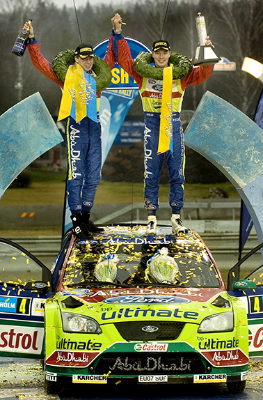 080210 Jari-Matti Latvala blev den yngste att vinna en VM-tävling när han vann Uddeholm Swedish Rally tillsammans med co-driver Mika Anttila. Bild: Tommy Svensson