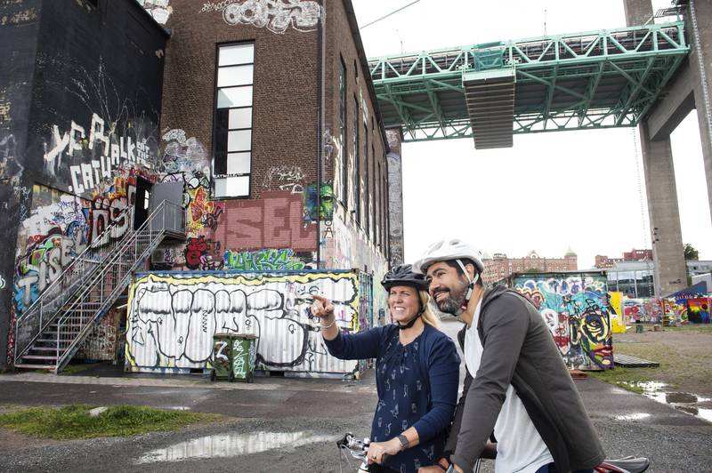 Cycling by Röda Sten Art Centre in Gothenburg