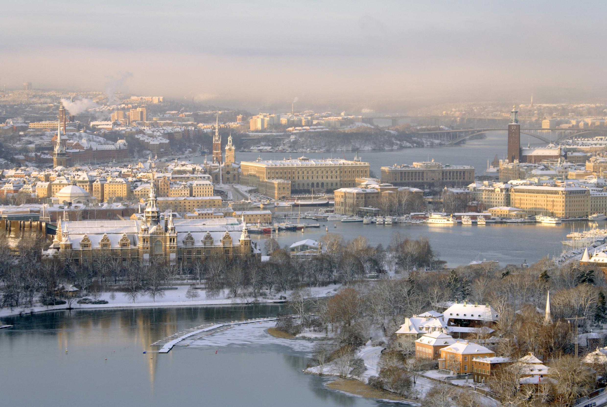 Stockholm an einem verschneiten Wintertag.