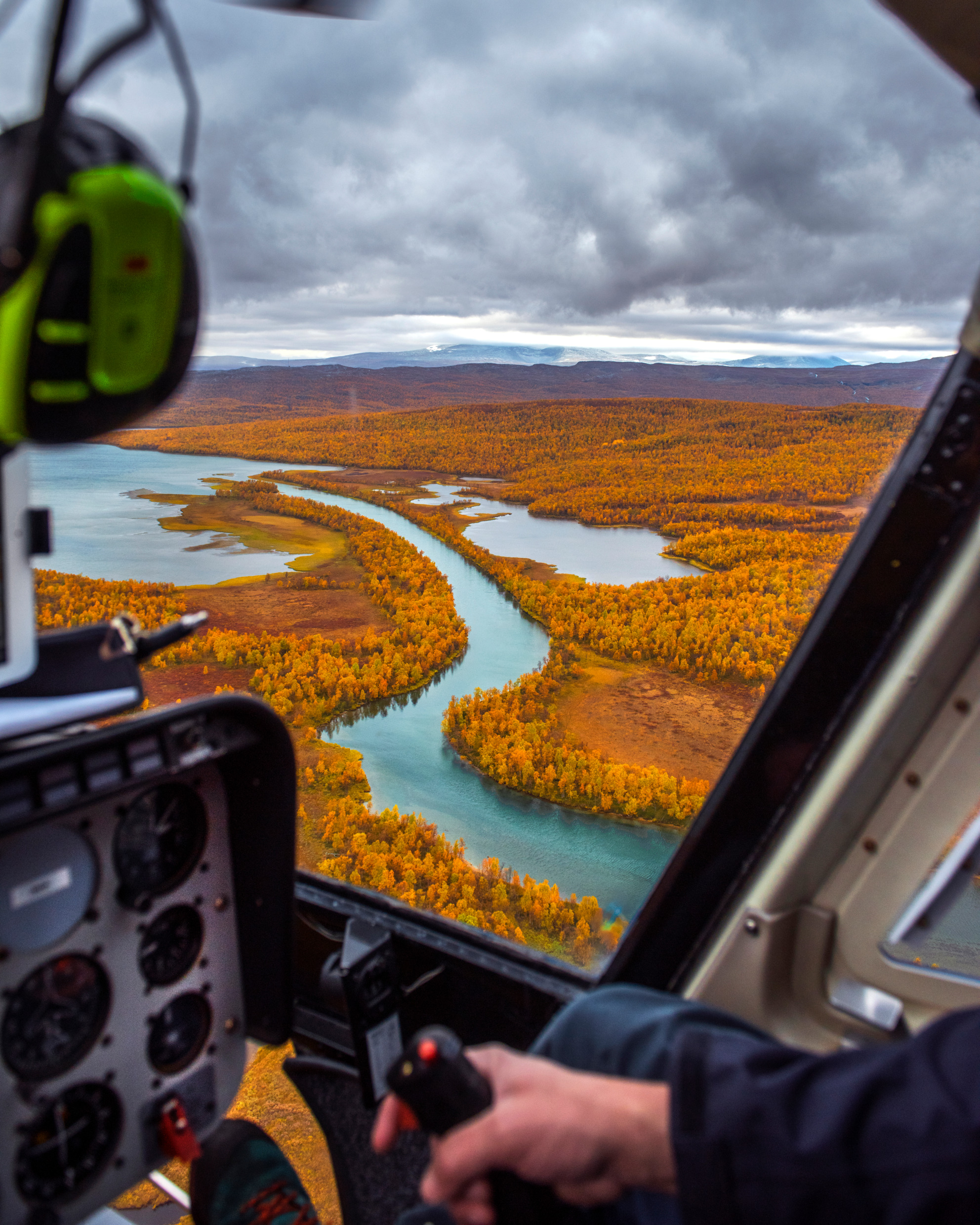 View of a northern wilderness seen from a helicopter.