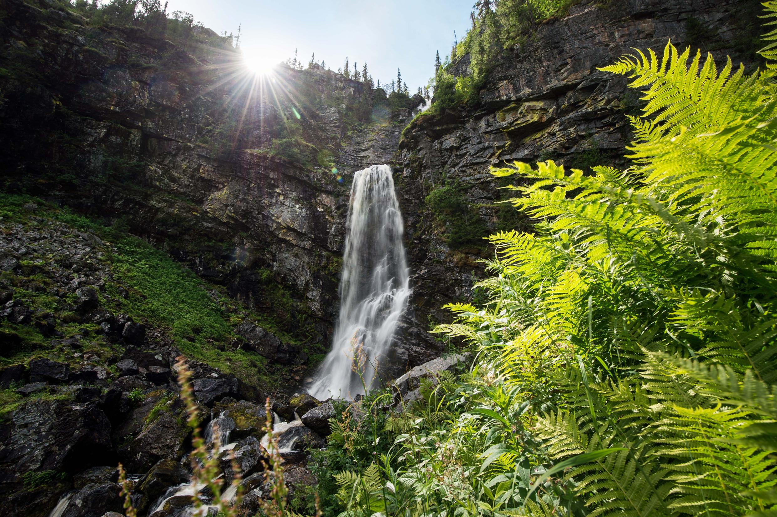 Une cascade par une belle journée printannière.