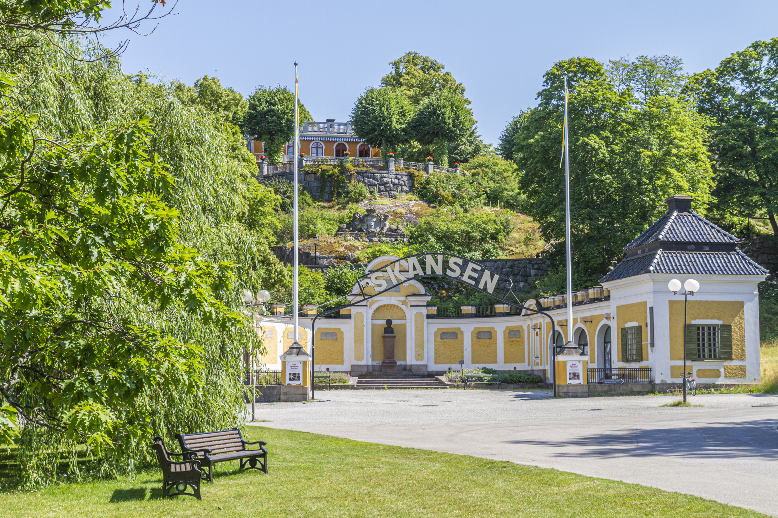 Hazeliusporten at Skansen, Stockholm, in summer.
