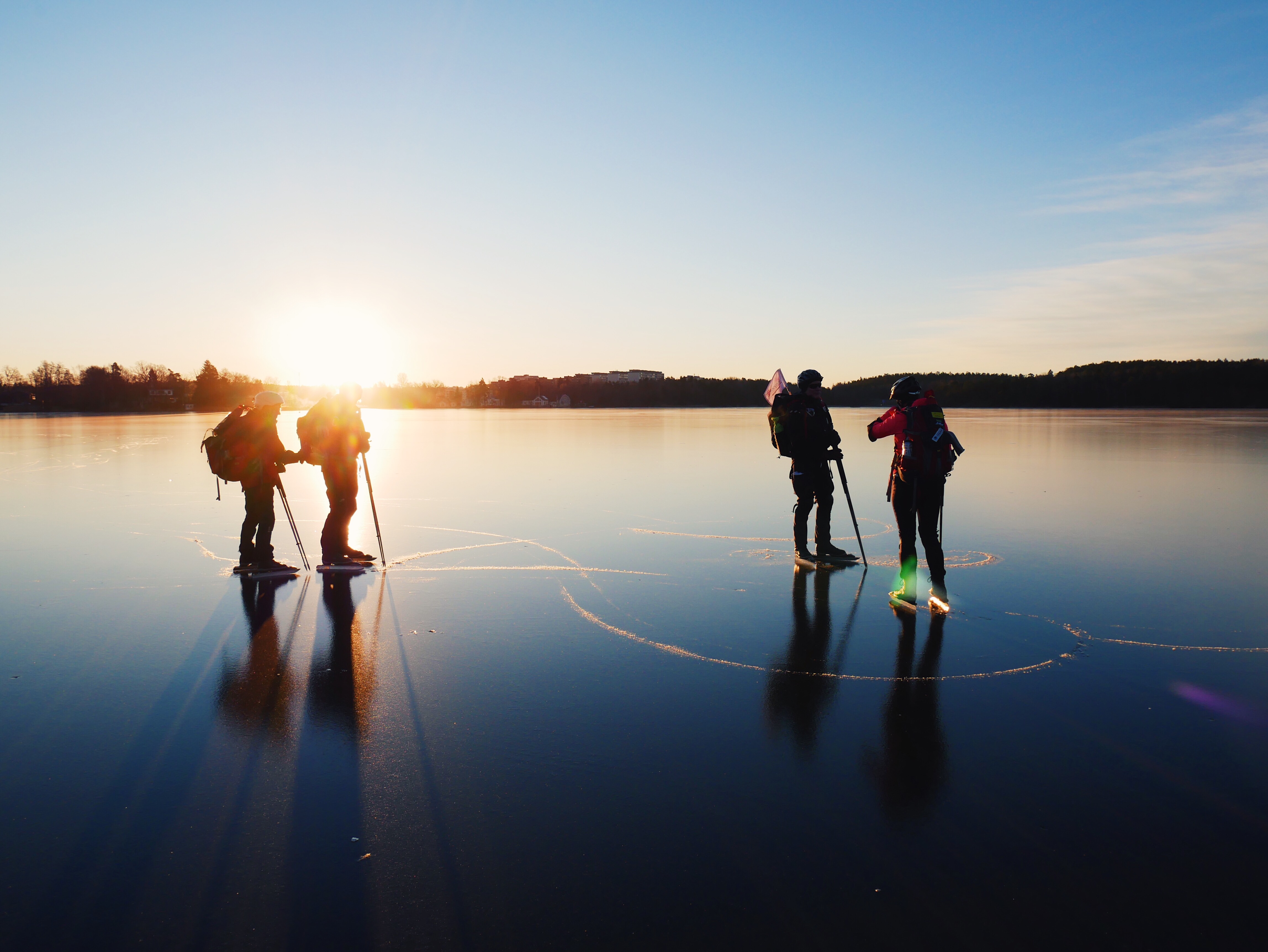 Winter ice skating on natural ice in Stockholm