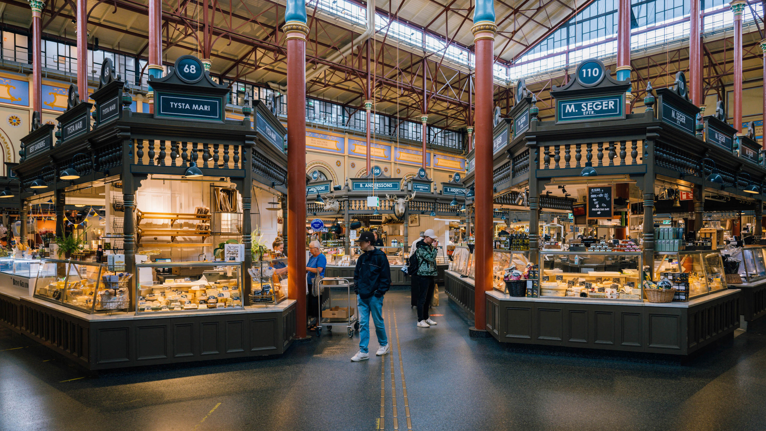 The inside of Östermalm food market hall.