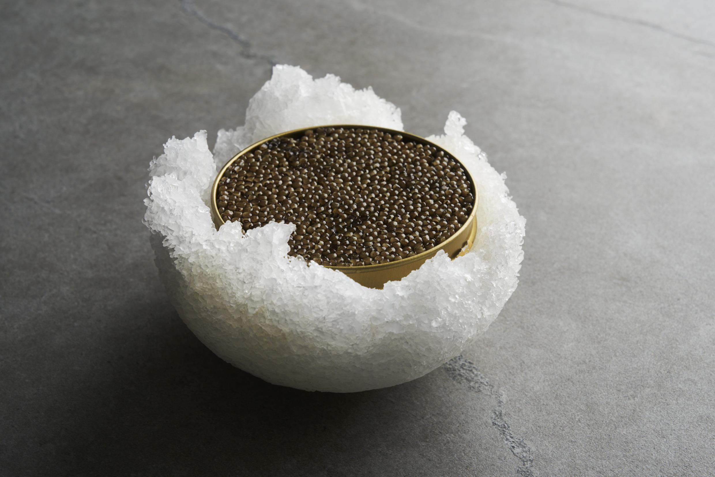 Schwarzer Kaviar in seinem Glas.