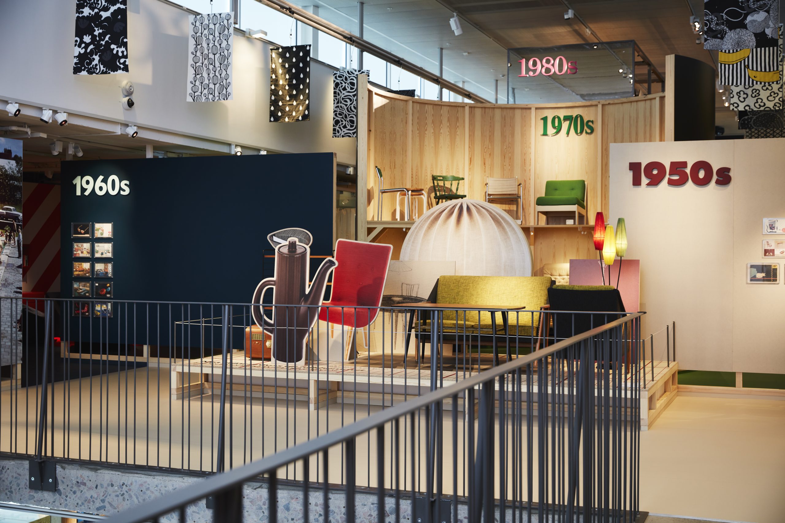 A view of the exhibition at IKEA Museum with furniture from the 50's, 60's and 70's.