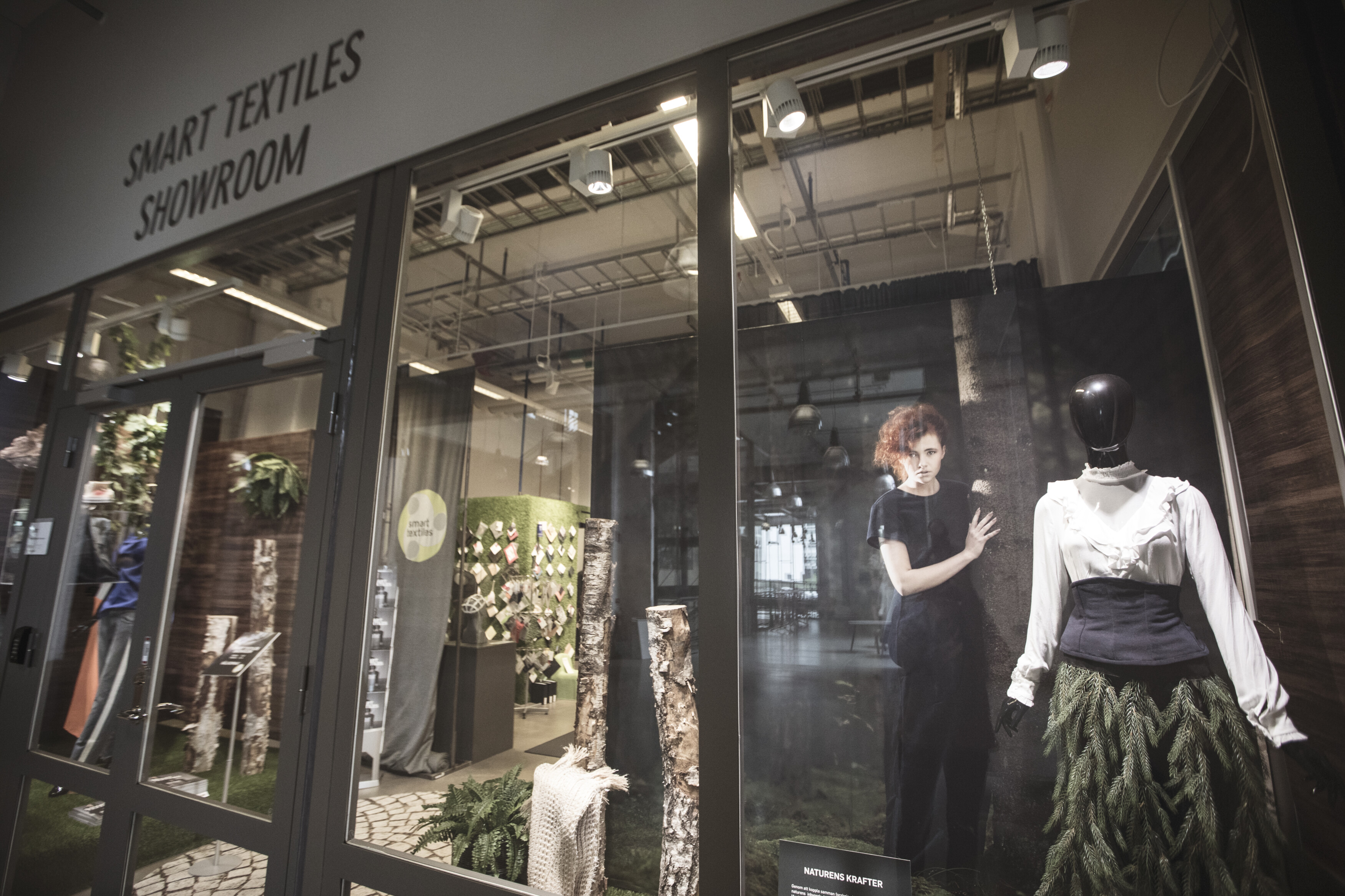 Window display at the Smart Textiles Showroom.