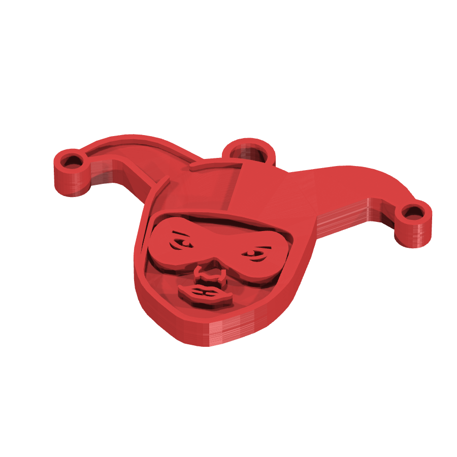 bild nr 1 på produkten: 3D-printad nyckelring med Harley Quinn-motiv i slagfast ABS-plast, perfekt för fans av Batgirl-serierna, finns i flera färger och passar i vanliga nyckelknipor