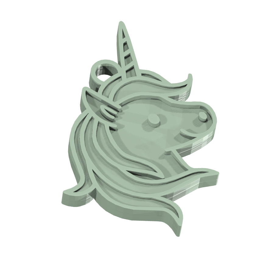 Bild på 3D printad produkt med namn: Nyckellås med olivgrön licorne-design - ett perfekt tillbehör för din licens-icke-licorne fan som älskar unika och detaljerade motiv