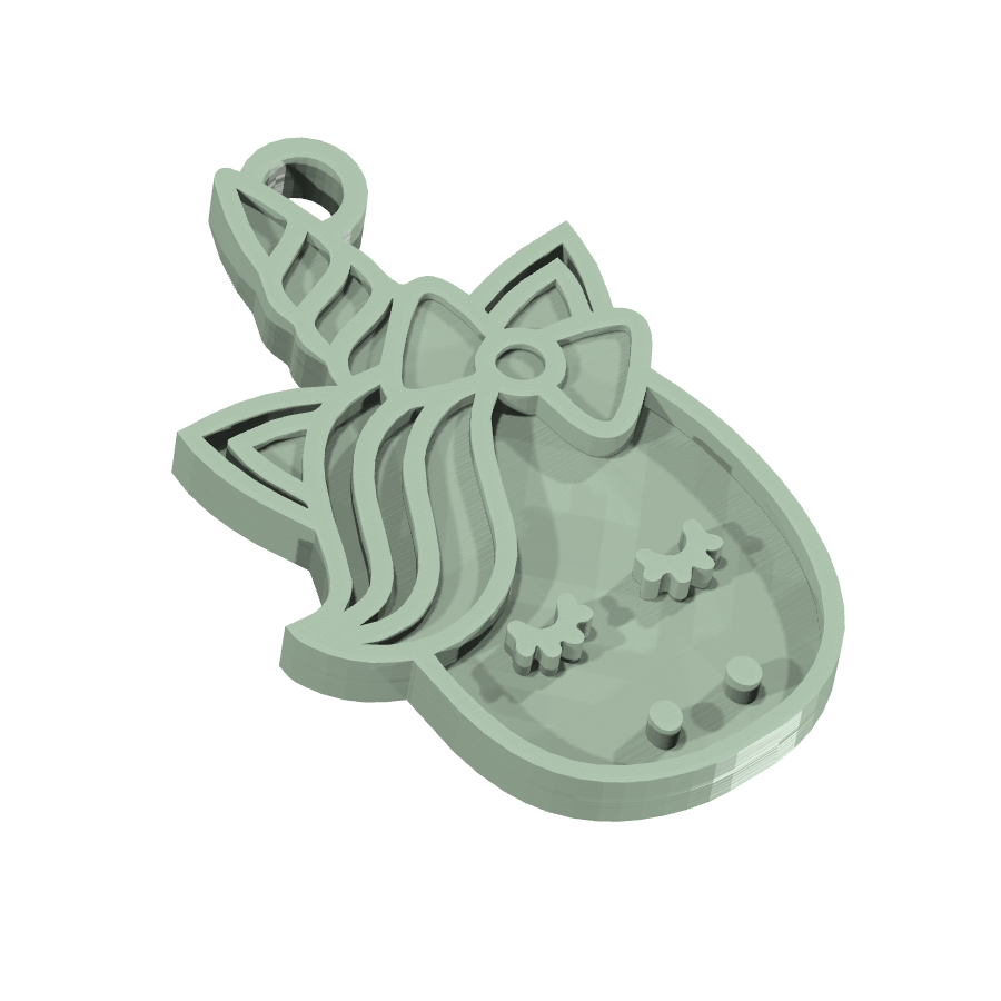 Bild på 3D printad produkt med namn: En Nyckelring i form av en fantastisk enhörning, inspirerad av den berömda rollen i filmen 'Labyrinth' - en magisk pärla som är perfekt att bära som en bevis på din kärlek till den klassiska fantasy-filmen.