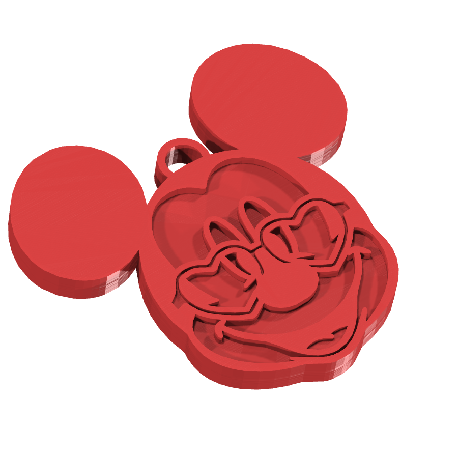 Bild på 3D printad produkt med namn: Nyckelring med Mickey Mouse-motiv, inspirerad från Disneys klassiska tecknatserier, perfekt för fans av den ikoniska musen som vill ha en personlig och charmig nyckelring som symboliserar barnslig fascination och glädje