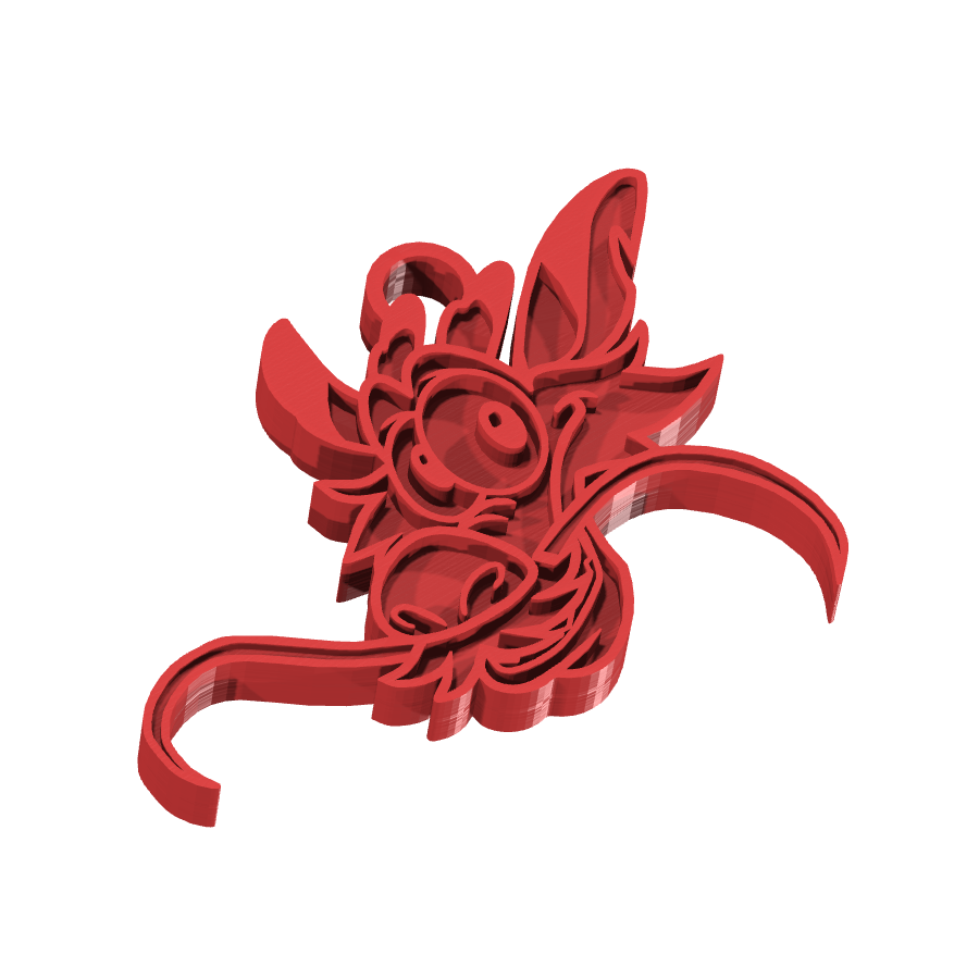 Bild på 3D printad produkt med namn: Nyckelring med Mushu, den älskade draken från Disney-filmen Mulan, perfekt för fans av den klassiska animerade filmen som vill ha en personlig och unik accessoar för att visa sin kärlek till figuren och dess historia