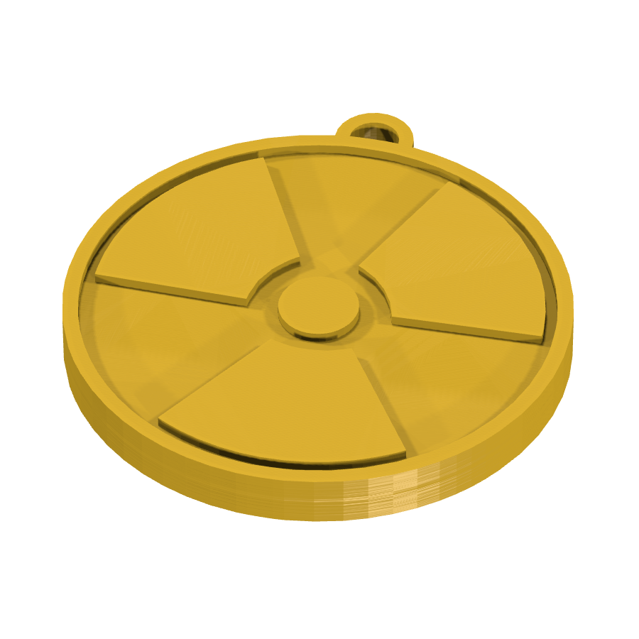 bild nr 1 på produkten: En unik nyckelring med kärnkraftstema, inspirerad från den spännande världen av energiproduktion, där den ikoniska loggan för kärnreaktorer står som symbol för innovation och teknisk framåtanda, passande för alla som är teknikintresserade eller vill visa