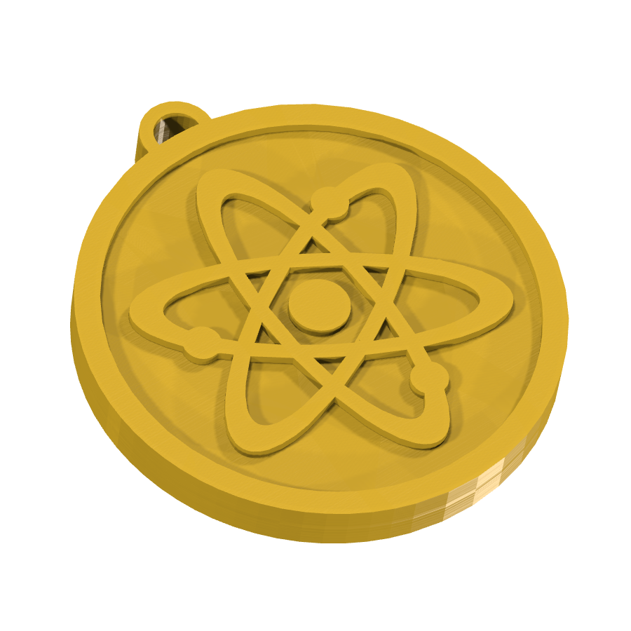 Bild på 3D printad produkt med namn: Nyckelring med kärnreaktorlogga, inspirerad från kärnkraft och teknologi, perfekt för ingenjörer och science fiction-fans som vill visa sin passion för energiproduktion och innovativa lösningar i en hållbar framtid