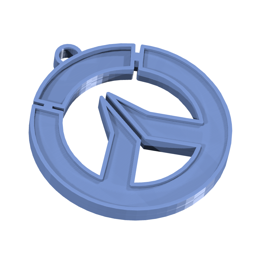Bild på 3D printad produkt med namn: Nyckelring med Overwatch-motiv, inspirerad från det populära onlinespelet med samma namn, där spelare kan välja mellan olika hjältar med unika förmågor, perfekt för fans av spelet som vill visa sin entusiasm och lojalitet