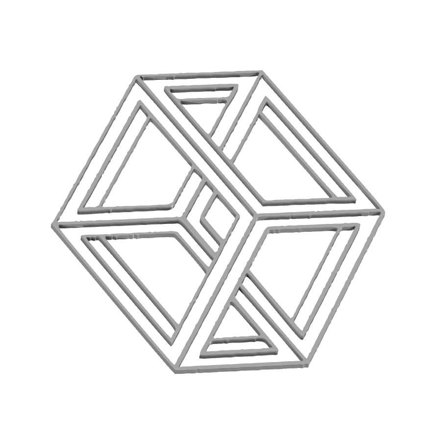 Bild på 3D printad produkt med namn: Väggkonst - optisk illision Impossiblebox, en mystisk och intressant 3D-printad dekorationsdetalj som inspirerar till eftertanke och samtal