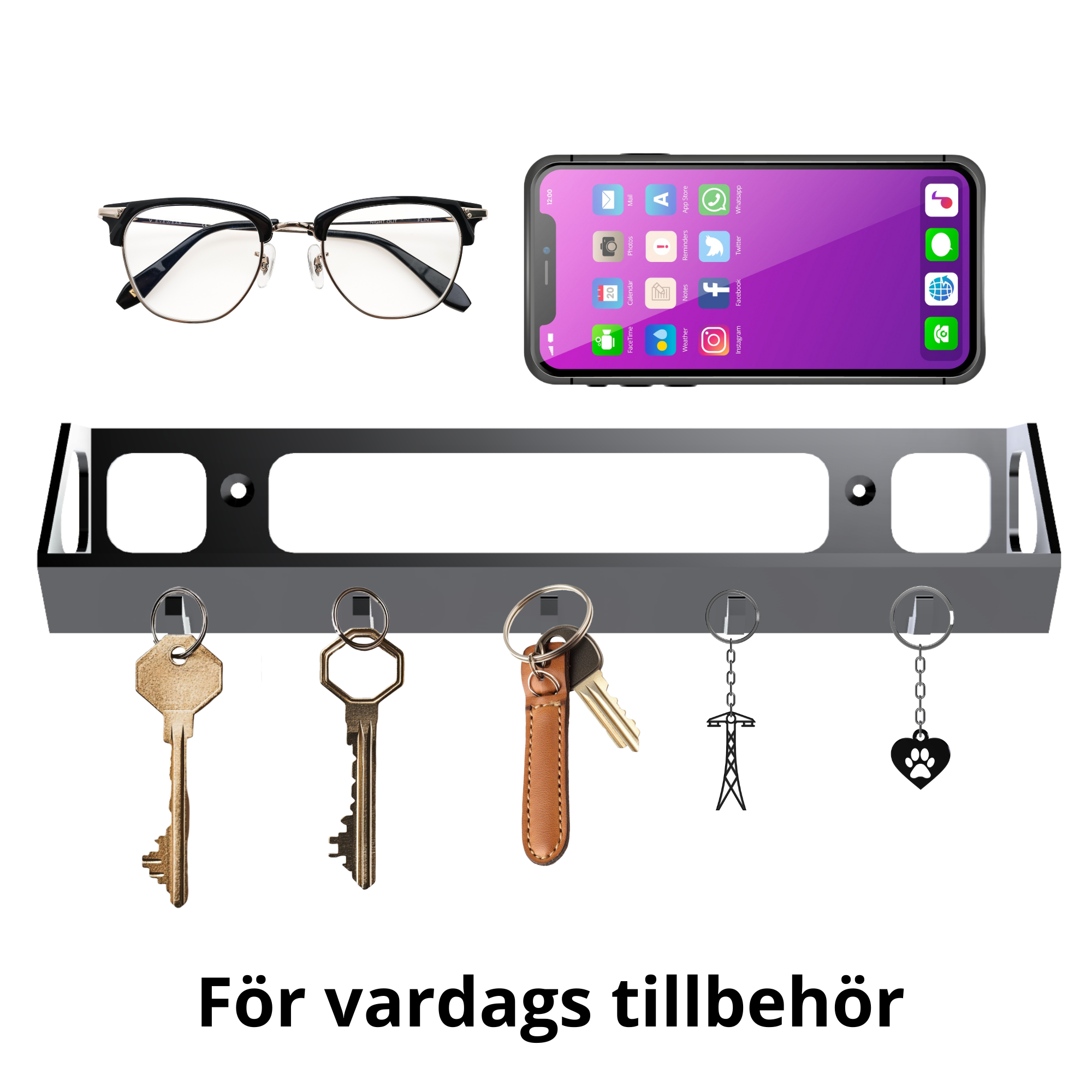 bild nr 1 på produkten: Vägghylla Med Krokar - Till Mobiler, Nycklar, Ficklampor, Smycken & Perfekt För Hundägaren
