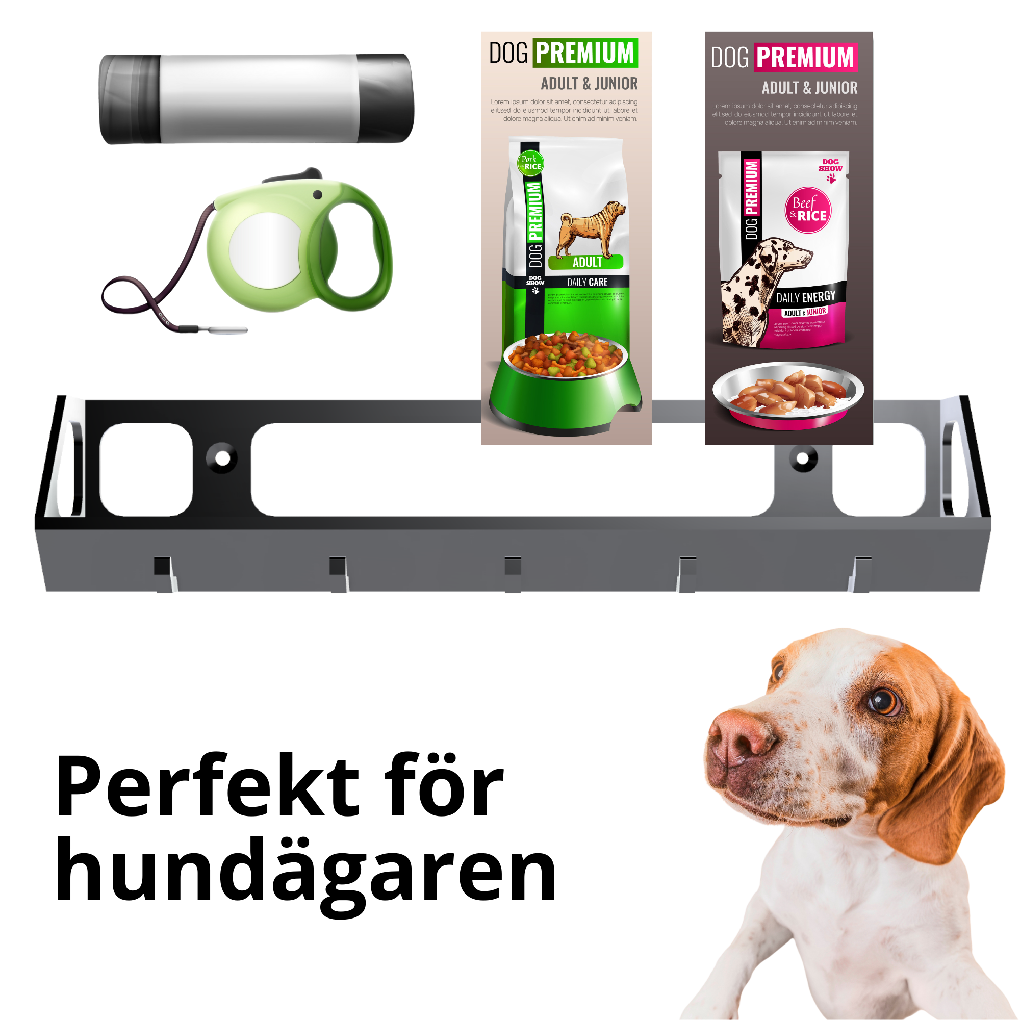 bild nr 2 på produkten: Vägghylla Med Krokar - Till Mobiler, Nycklar, Ficklampor, Smycken & Perfekt För Hundägaren