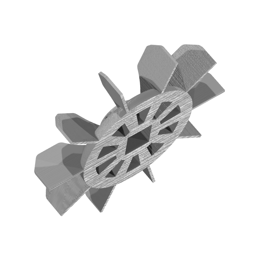 Bild på 3D printad produkt med namn: Kompressorhjul för dekoration och utbildning, perfekt för tekniska entusiaster och studenter som vill lära sig om kompressorbladens design och funktion