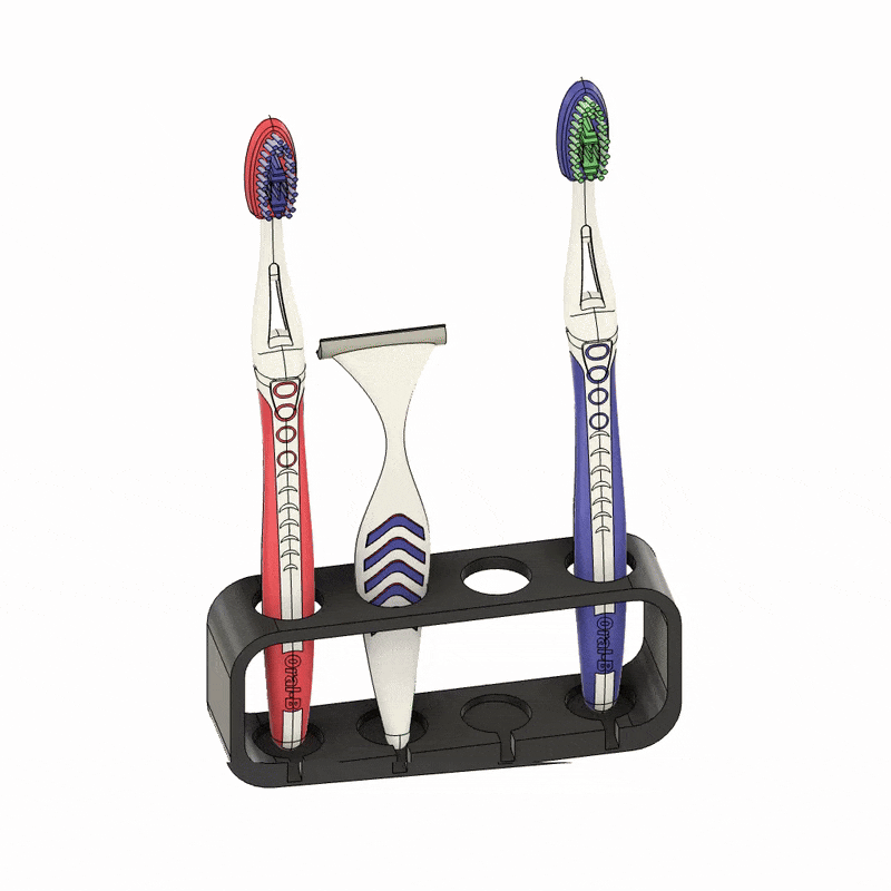 GIF på produkten: Hållare för 4 Tandborstar, Rakhyvlar, eller Tungskrapor - Håller Tandborstarna Separerade