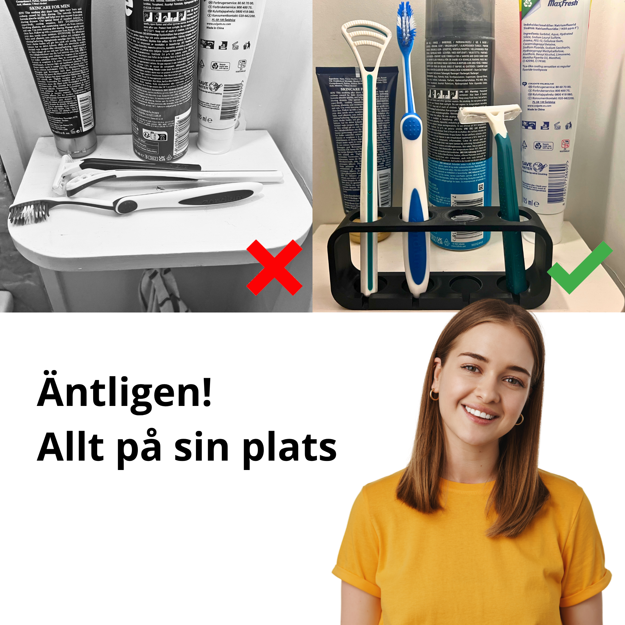 bild nr 2 på produkten: Hållare för 4 Tandborstar, Rakhyvlar, eller Tungskrapor - Håller Tandborstarna Separerade