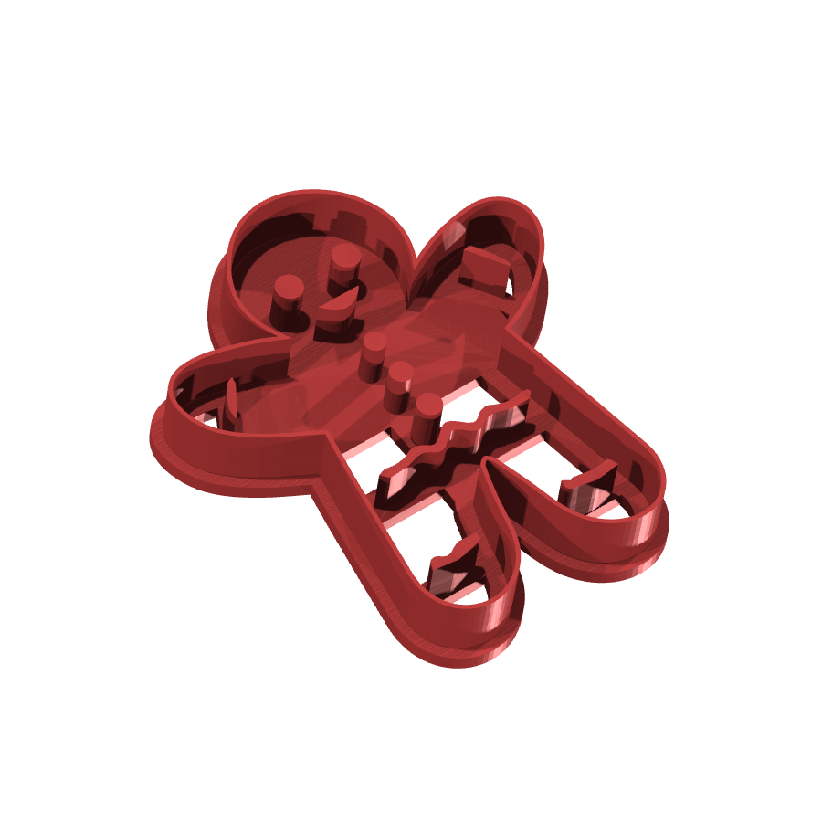 Bild på 3D printad produkt med namn: Kakform för pepparkakor i form av en glädjande pepparkaksman, perfekt för att skapa roliga och goda pepparkakor till jul