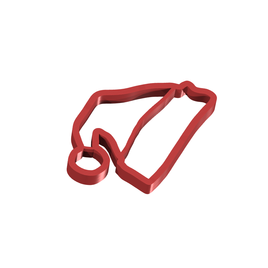 Bild på 3D printad produkt med namn: Kakform i form av en pepparkaksform med motiv av Tomteens hatt, perfekt för julbak och dekorationer.