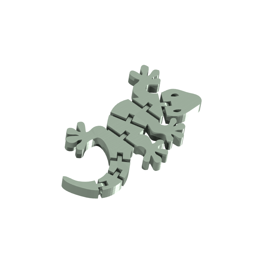 Bild på 3D printad produkt med namn: Flexi, en rörlig geckofigur - Gecko, inspirerad av de små, klättrande ödlorna som fascinerar med sin förmåga att klättra på väggar och tak