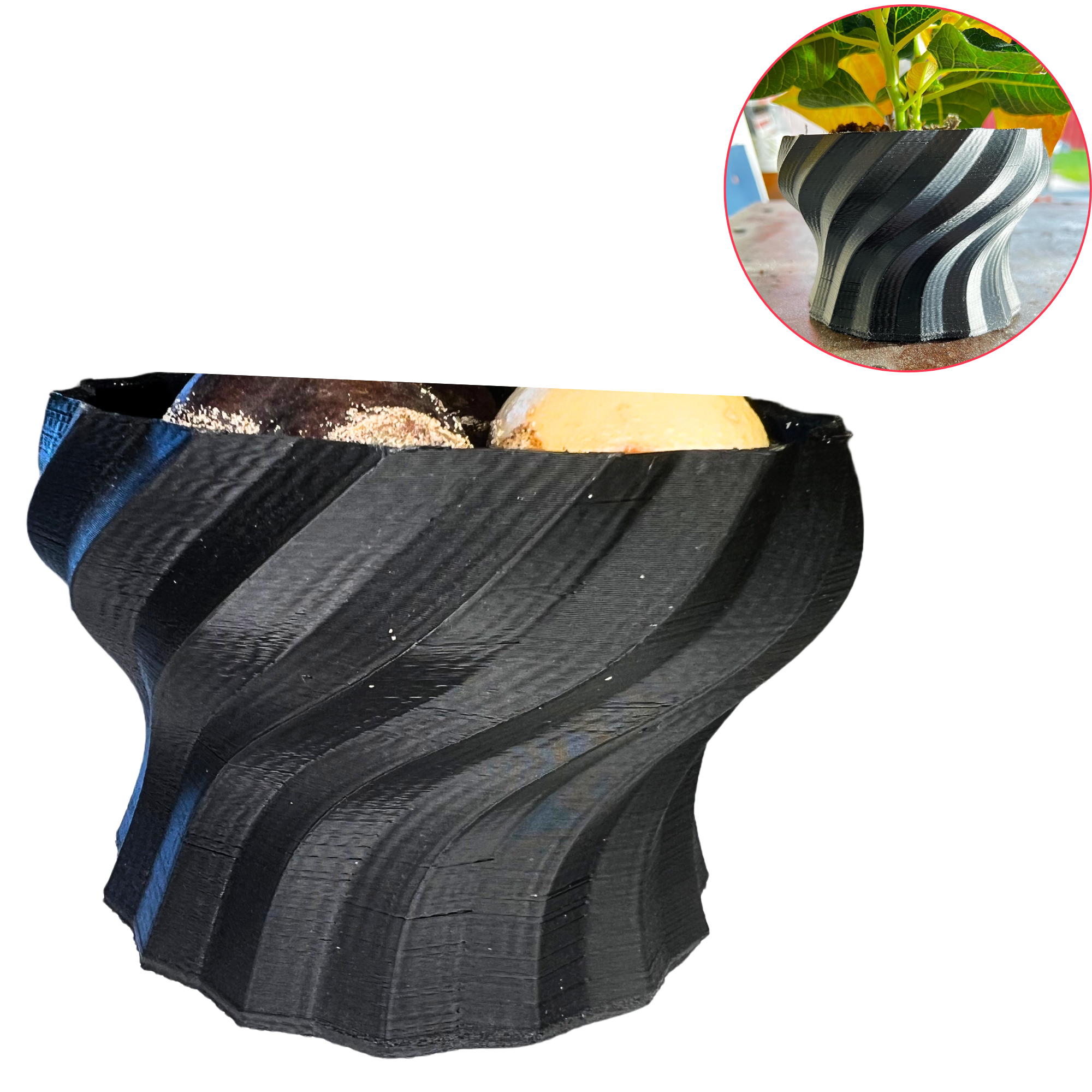 Bild på 3D printad produkt med namn: Blomkruka för inomhusbruk - Passar Standard växter - Vacker och inspirerande form - Kruka