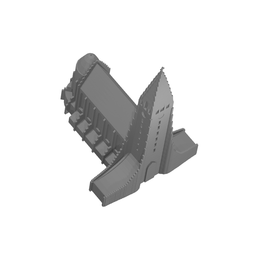 Bild på 3D printad produkt med namn: Kyrkmodell av Hallgrimskirkja, en detaljerad representation av Islands ikoniska kyrka, perfekt för historieintresserade och arkitekturälskare