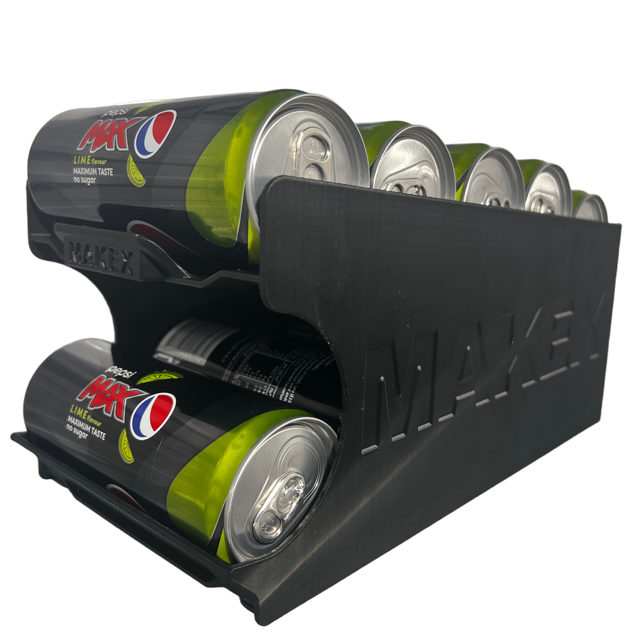 Bild på 3D printad produkt med namn: Kylskåpsvänlig burkdispenser – Smart & kompakt dryckeshållare för 33cl burkar, rymmer 8–10 st, enkel att bära & flytta – Perfekt för fest, gaming & filmkvällar!