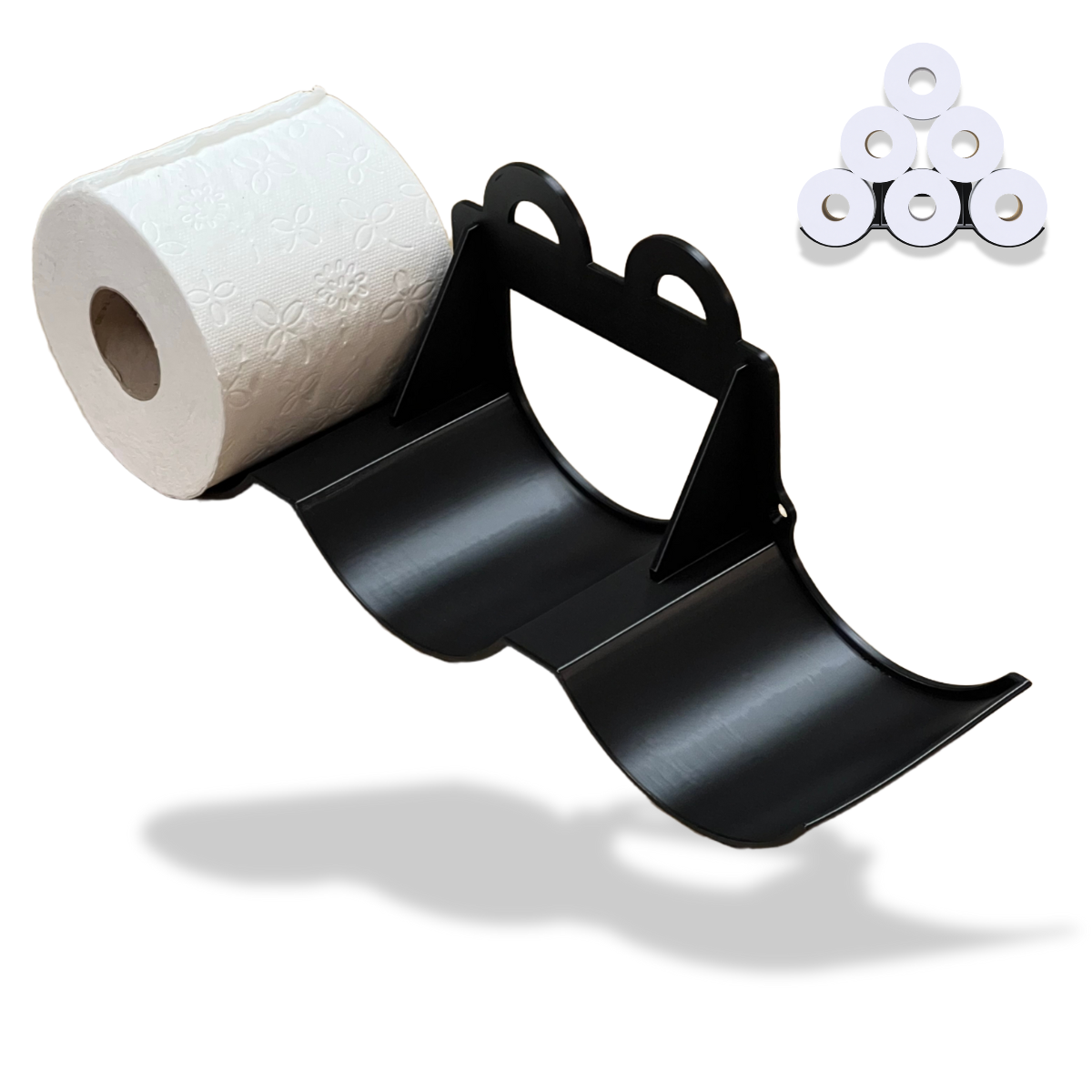 Bild på 3D printad produkt med namn: Toalettpappershållare 6 st för väggmontering - Vägghylla för toarulle som monteras med skruv. Toalettpappershylla för hem & badrum
