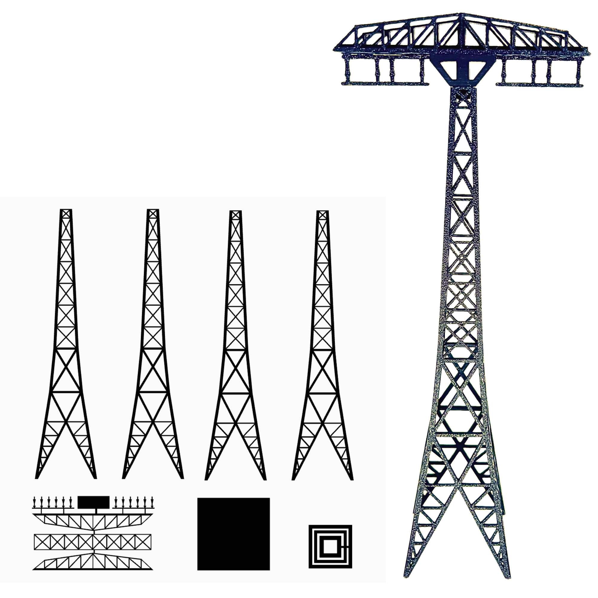 Bild på 3D printad produkt med namn: Byggmodell Grimeton Mast Skala 1:500
