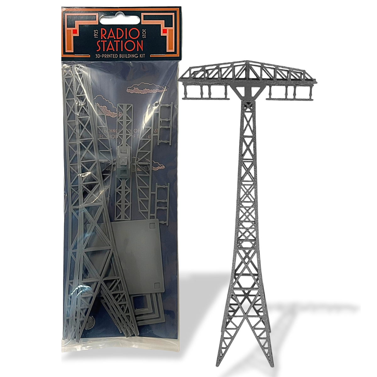 Bild på 3D printad produkt med namn: Byggmodell Grimeton Mast Skala 1:500 - Med förpackning