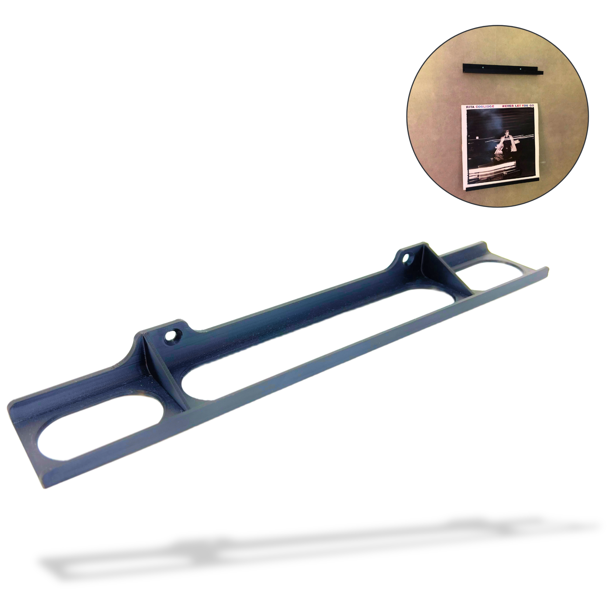 Bild på 3D printad produkt med namn: LP hållare för 12 tum vinylskiva - 300 mm bred vägghylla