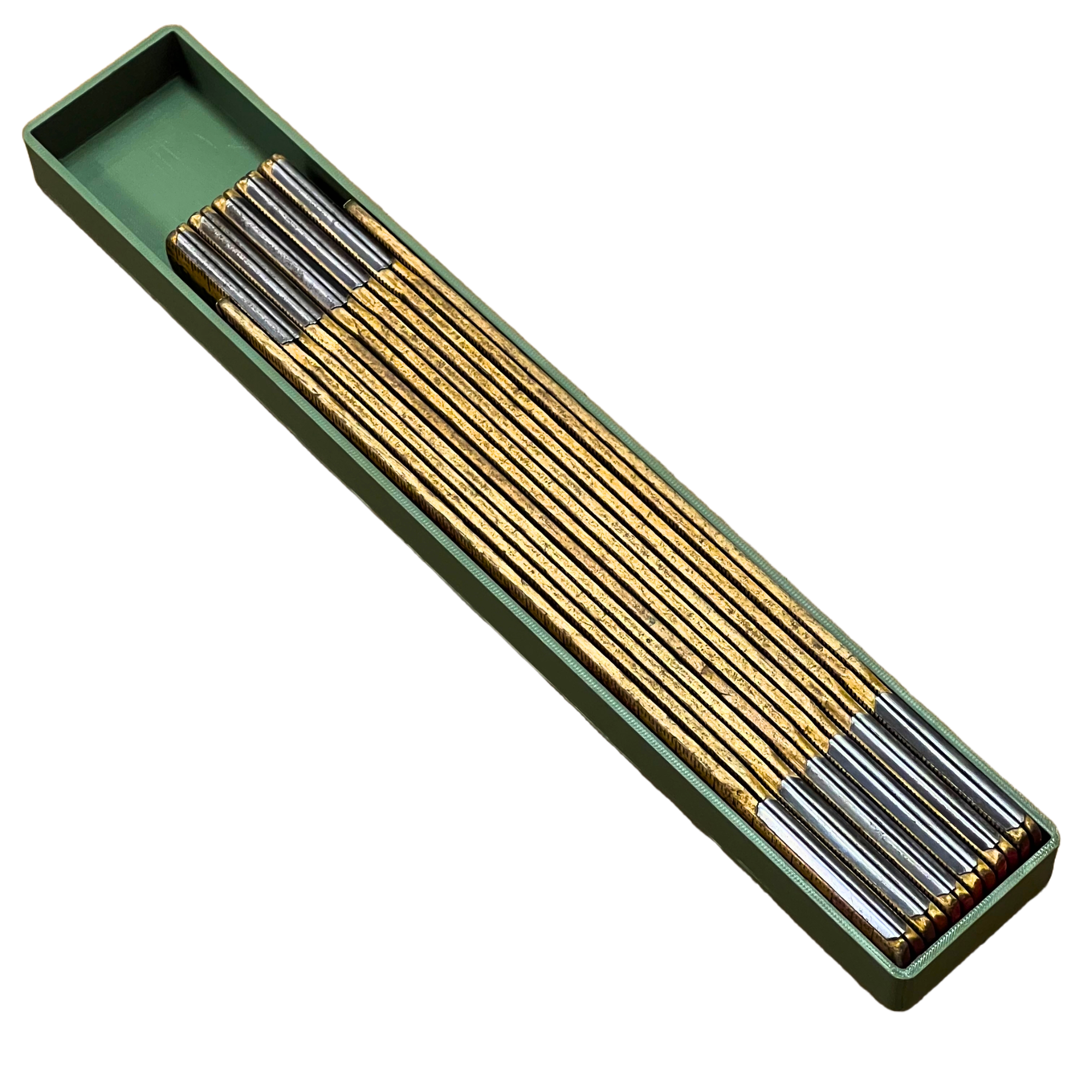 Bild på 3D printad produkt med namn: Gridfinity Kompatibel, Meterstock universal, Tryck i änden så vinklas meterstock upp.