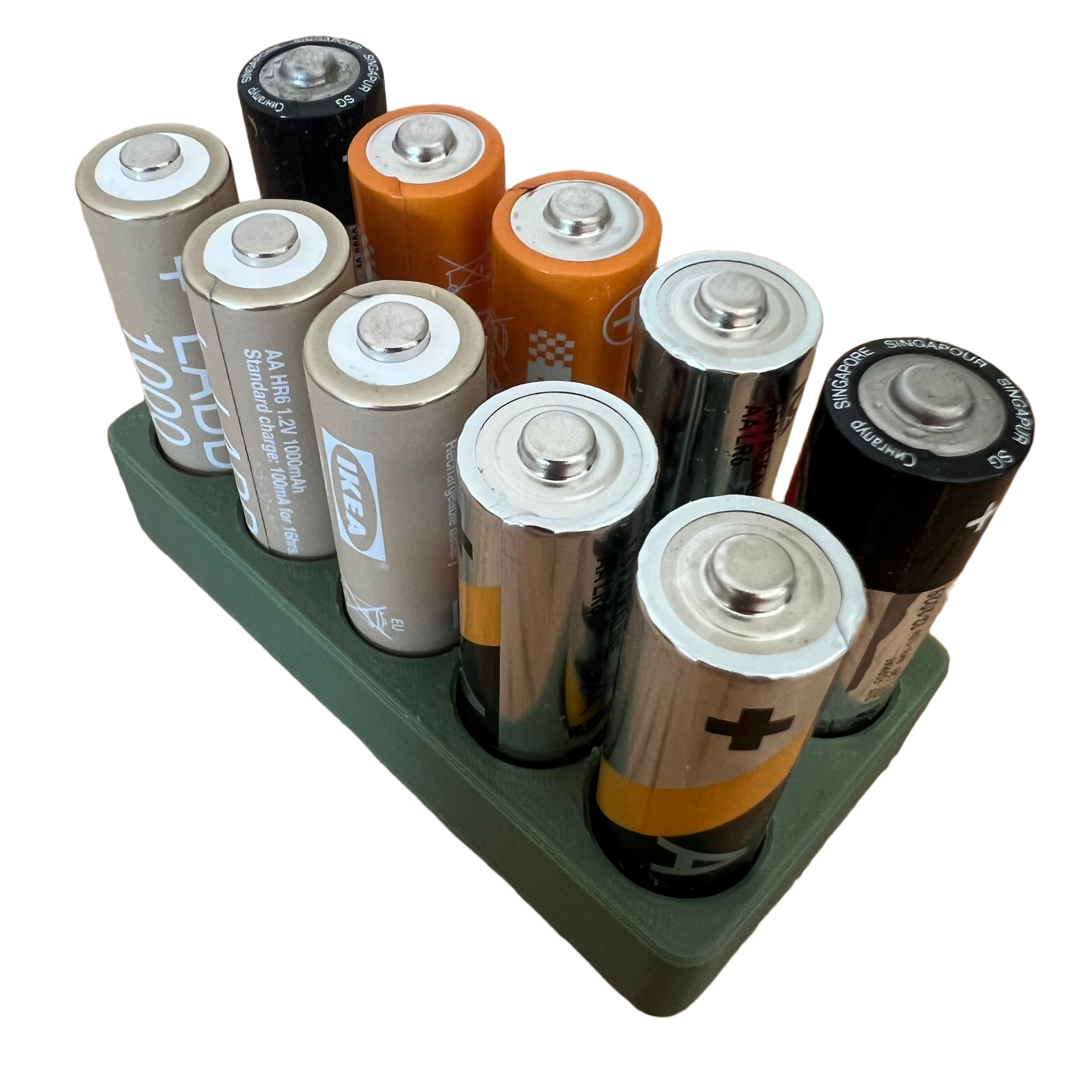 Bild på 3D printad produkt med namn: Gridfinity Kompatibel, AA batteri hållare 10 st