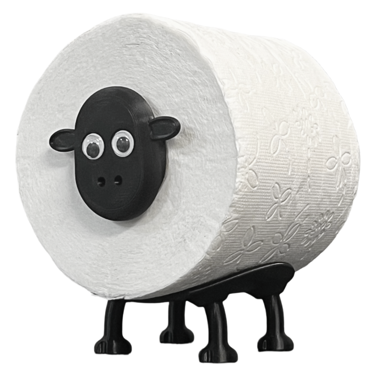 Bild på 3D printad produkt med namn: Toalettpappershållare Lamm - Passar svenska 3,8 cm toalettpappersrullar - Söt förvaring av papper - Rolig fristående - Lustig badrumsdekor - 1 st - Toalettrullehållare som badrumsförvaringstillbehör - Toalettrullestativ