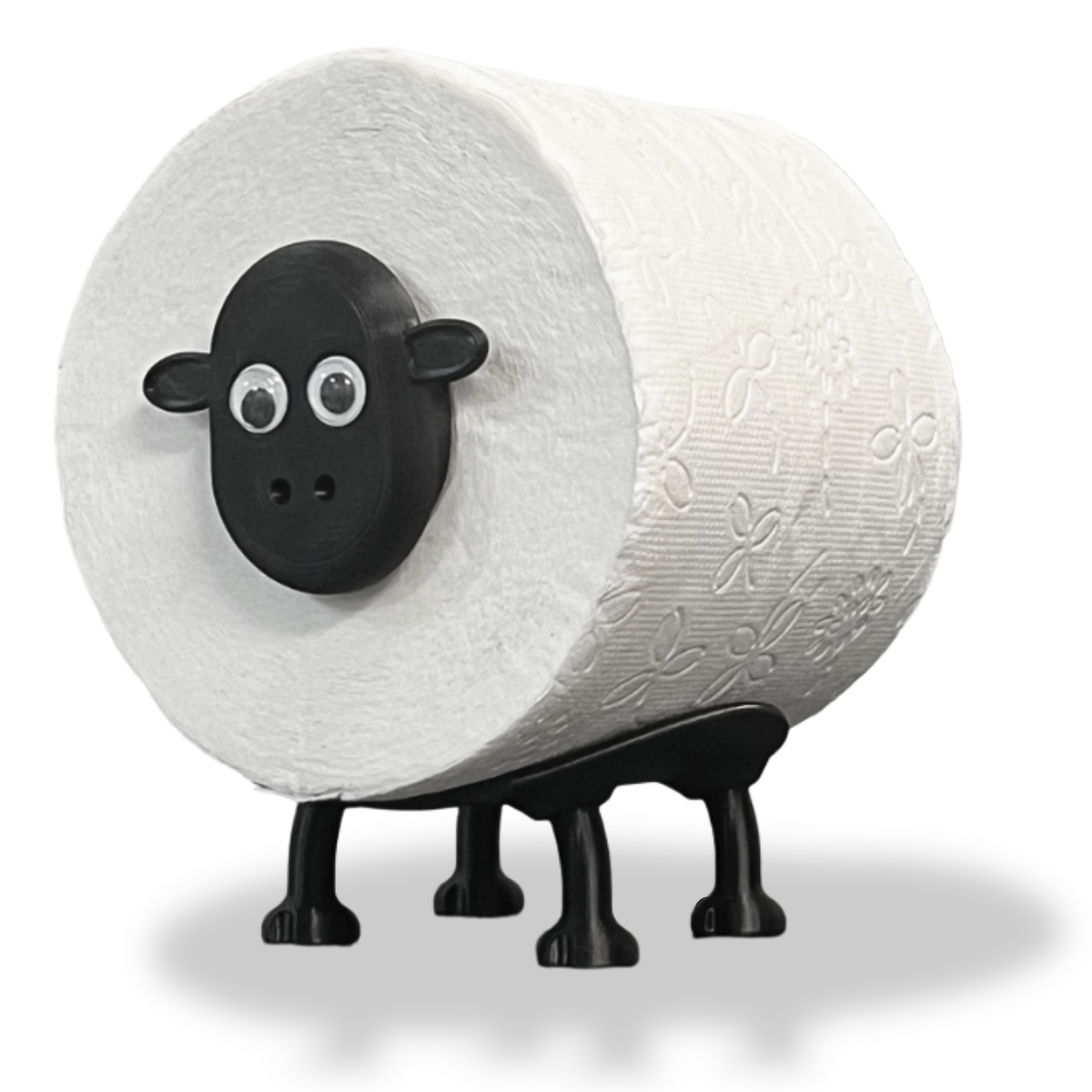 Bild på 3D printad produkt med namn: Toalettpappershållare Lamm - Passar svenska 3,8 cm toalettpappersrullar - Söt förvaring av papper - Rolig fristående - Lustig badrumsdekor - 1 st - Toalettrullehållare som badrumsförvaringstillbehör - Toalettrullestativ
