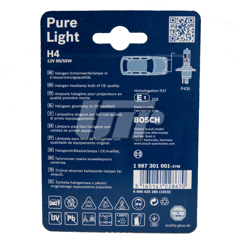 1987301001 BOSCH - Лампа розжарювання, фара дальнього світла Pure Light BL