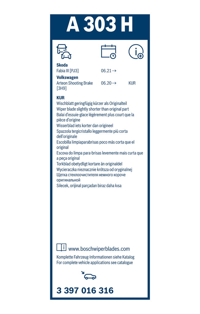 3397016316 BOSCH - Щітка двірника Rear Aerotwin