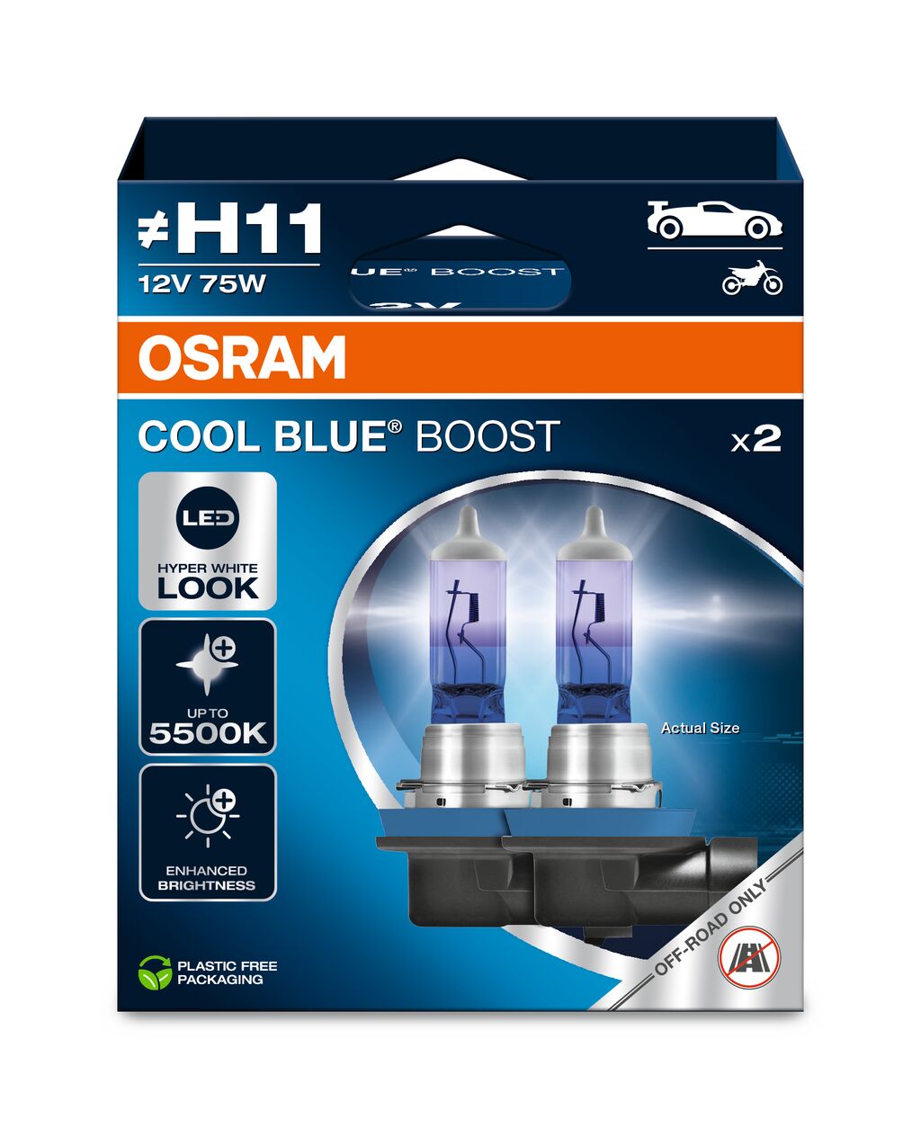 OSRAM 62211CBB-2HB - Лампа h11 (pgj19-2) 75w 12v cool blue boost 5000к - 62211cbb-2hb (2шт)