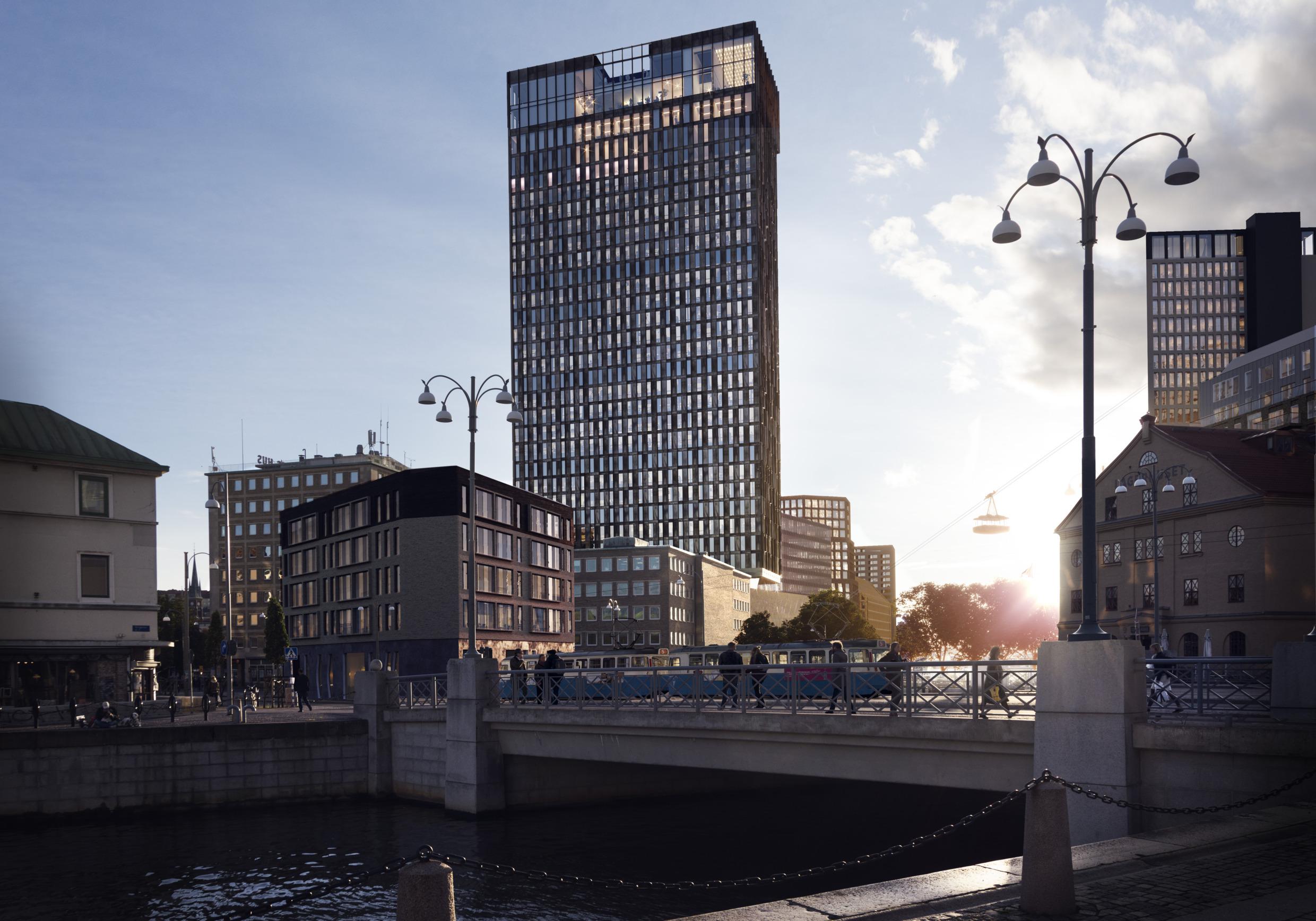 Clarion Hotel Draken, umgeben von anderen Gebäuden in Göteborg.